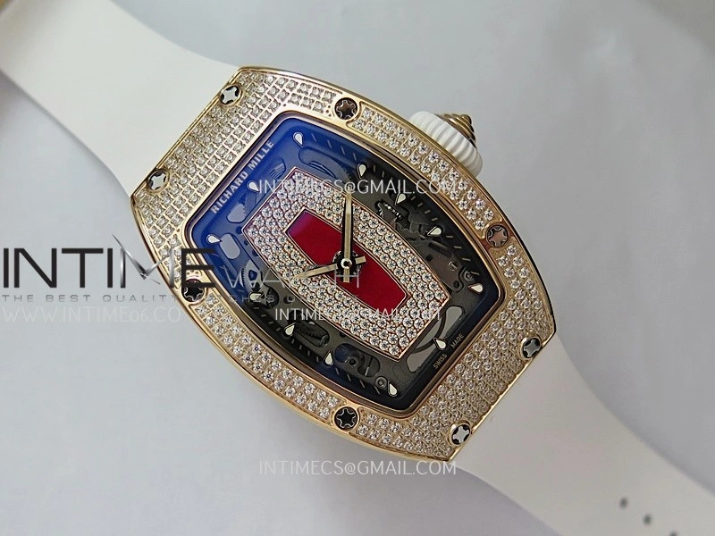 RM07 Full Paved Diamond RG ZF Best Edition Red Diamond Skeleton Dial On White Rubber Strap Asian CRMA2 Clone