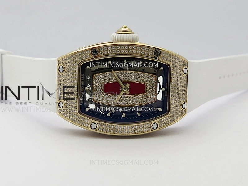 RM07 Full Paved Diamond RG ZF Best Edition Red Diamond Skeleton Dial On White Rubber Strap Asian CRMA2 Clone