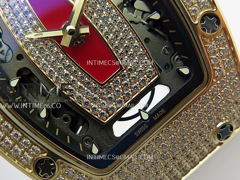 RM07 Full Paved Diamond RG ZF Best Edition Red Diamond Skeleton Dial On White Rubber Strap Asian CRMA2 Clone