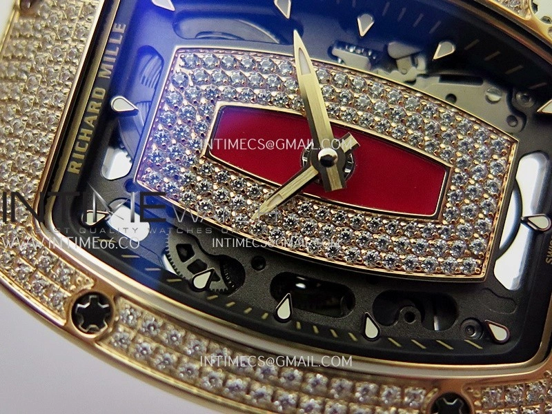 RM07 Full Paved Diamond RG ZF Best Edition Red Diamond Skeleton Dial On White Rubber Strap Asian CRMA2 Clone