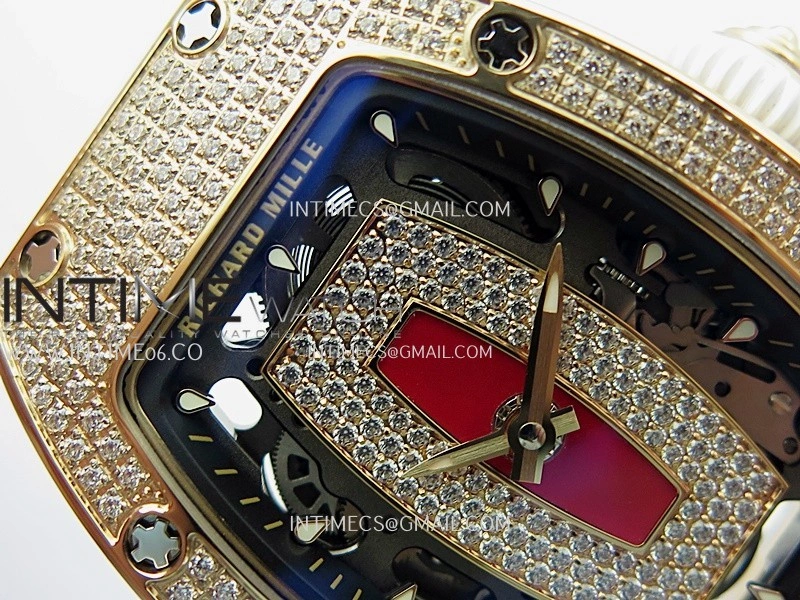 RM07 Full Paved Diamond RG ZF Best Edition Red Diamond Skeleton Dial On White Rubber Strap Asian CRMA2 Clone