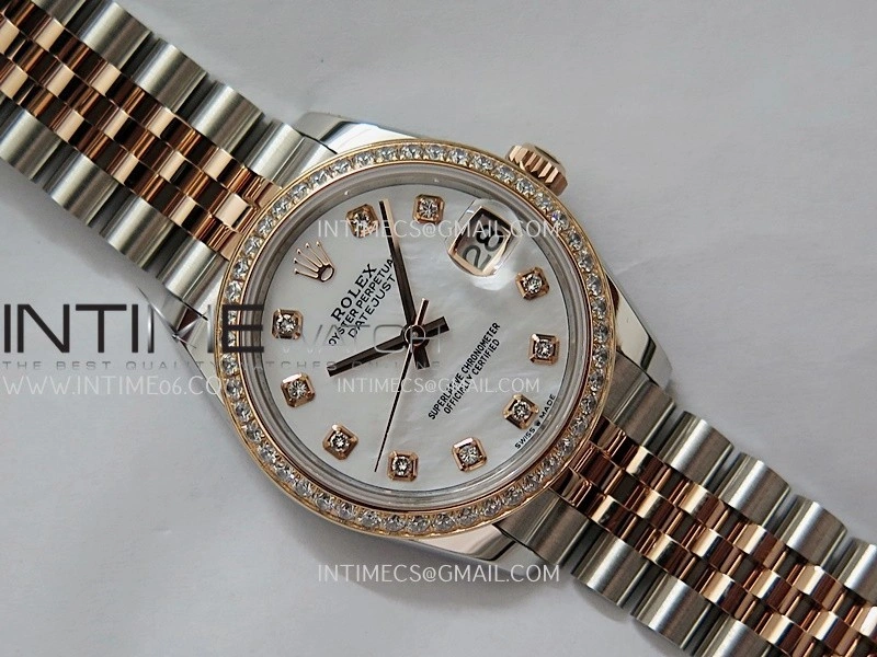 DateJust 31mm 904L SS RG AR+F Best Edition White MOP Dial Diamond Marker On 904L RG SS Jubilee Bracelet A2236