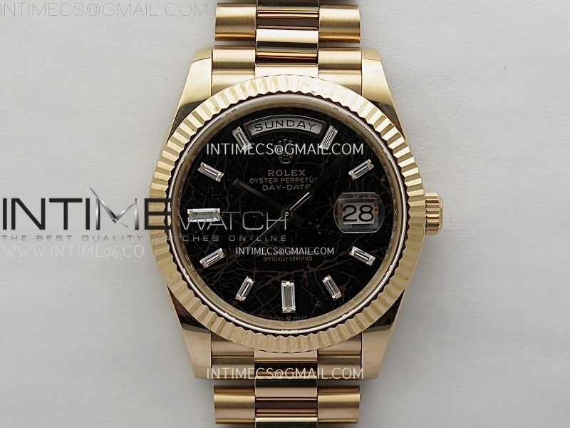 Day Date 228235 40mm 904L RG QF Gain Weight Black Hematite Quartz T Dia Markers on RG President Bracelet A2836