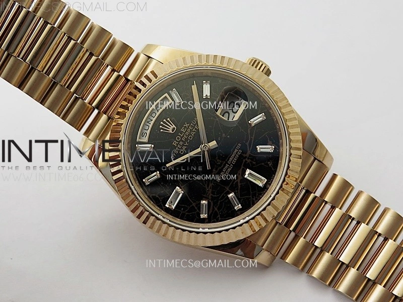Day Date 228235 40mm 904L RG QF Gain Weight Black Hematite Quartz T Dia Markers on RG President Bracelet A2836