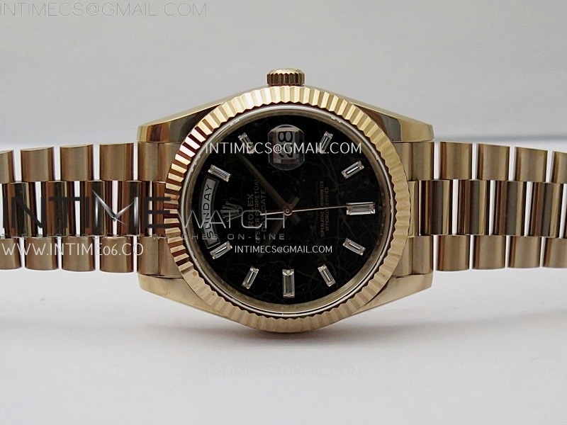Day Date 228235 40mm 904L RG QF Gain Weight Black Hematite Quartz T Dia Markers on RG President Bracelet A2836