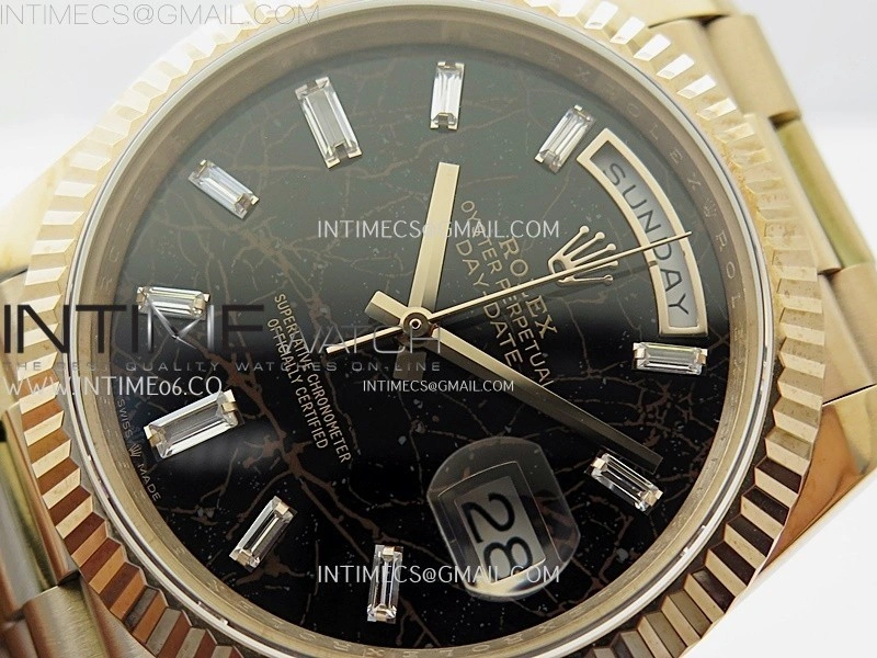 Day Date 228235 40mm 904L RG QF Gain Weight Black Hematite Quartz T Dia Markers on RG President Bracelet A2836