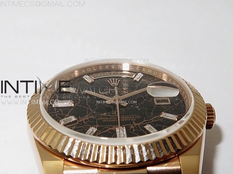 Day Date 228235 40mm 904L RG QF Gain Weight Black Hematite Quartz T Dia Markers on RG President Bracelet A2836