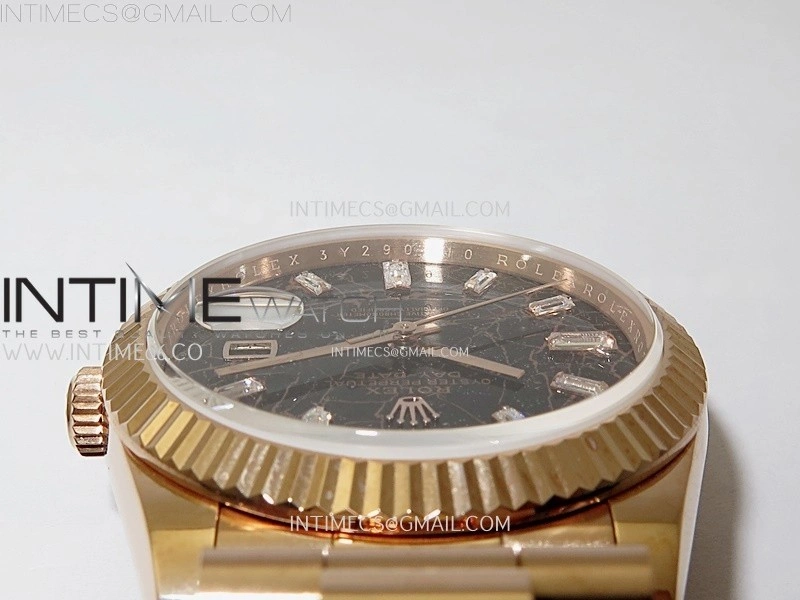 Day Date 228235 40mm 904L RG QF Gain Weight Black Hematite Quartz T Dia Markers on RG President Bracelet A2836