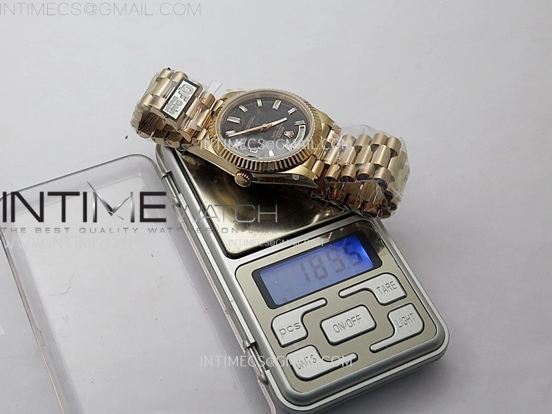Day Date 228235 40mm 904L RG QF Gain Weight Black Hematite Quartz T Dia Markers on RG President Bracelet A2836