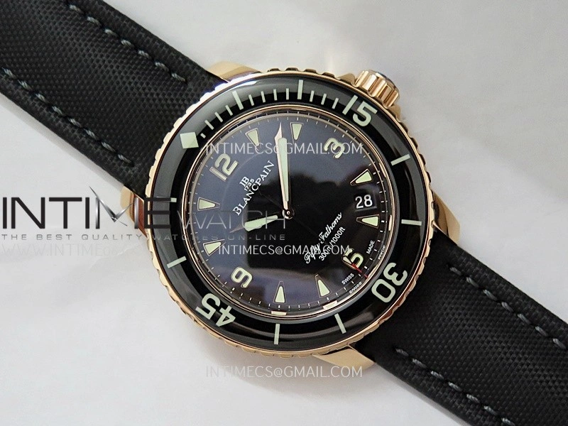 Fifty Fathoms RG ZF 1:1 Best Edition Black Dial On Black Sail-canvas Strap A2836