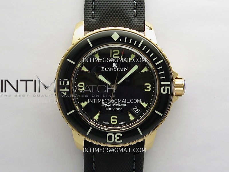 Fifty Fathoms RG ZF 1:1 Best Edition Black Dial On Black Sail-canvas Strap A2836