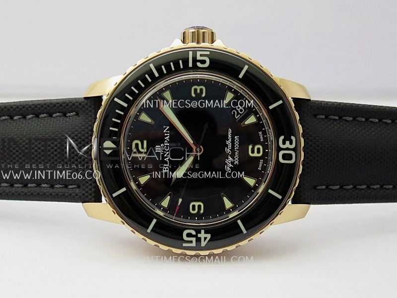 Fifty Fathoms RG ZF 1:1 Best Edition Black Dial On Black Sail-canvas Strap A2836