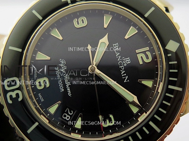 Fifty Fathoms RG ZF 1:1 Best Edition Black Dial On Black Sail-canvas Strap A2836