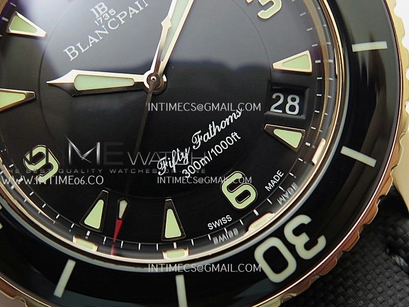 Fifty Fathoms RG ZF 1:1 Best Edition Black Dial On Black Sail-canvas Strap A2836