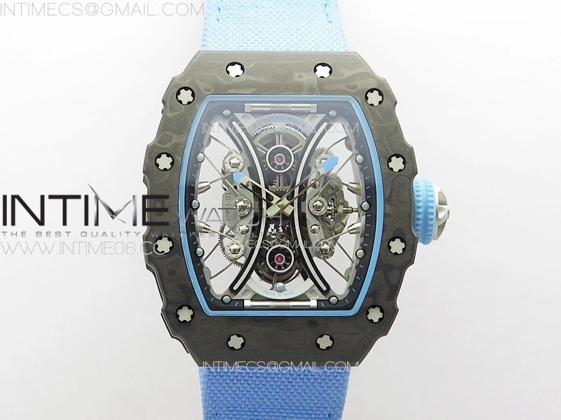 RM053-01 Real Forge Carbon YSF Best Edition Skeleton Dial on Blue Nylon Strap Asian Tourbillon
