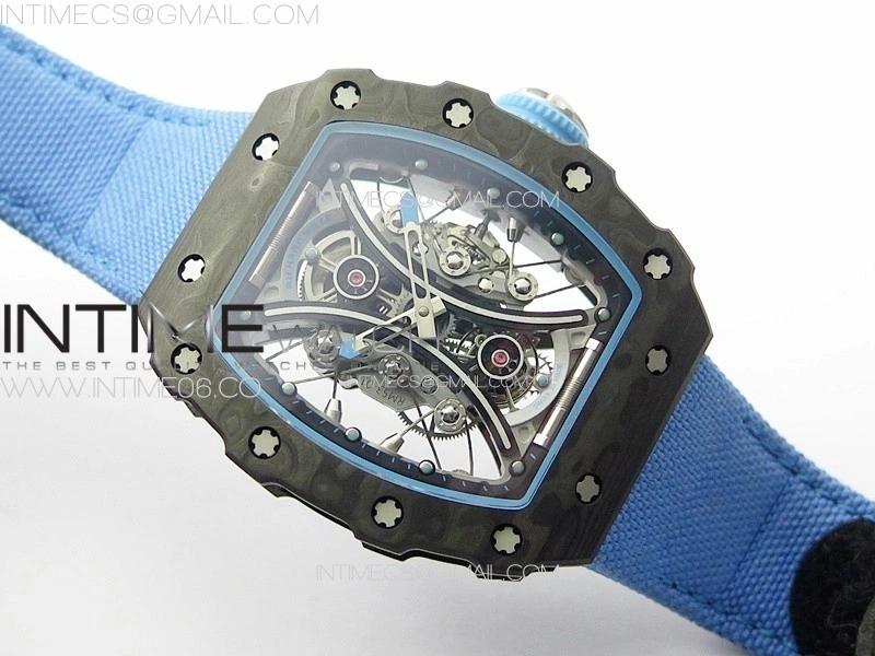 RM053-01 Real Forge Carbon YSF Best Edition Skeleton Dial on Blue Nylon Strap Asian Tourbillon