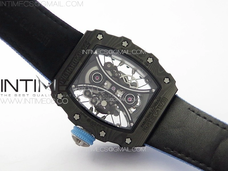 RM053-01 Real Forge Carbon YSF Best Edition Skeleton Dial on Blue Nylon Strap Asian Tourbillon