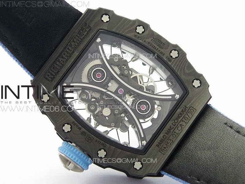 RM053-01 Real Forge Carbon YSF Best Edition Skeleton Dial on Blue Nylon Strap Asian Tourbillon