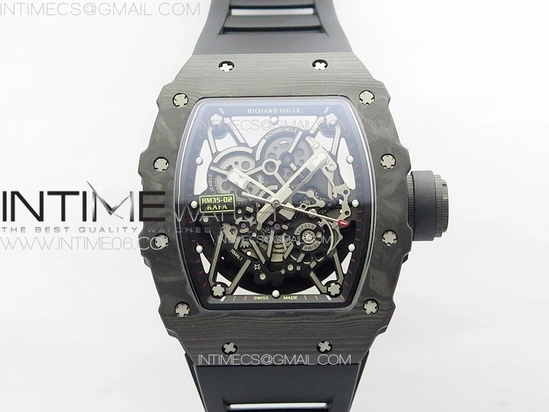 RM035-02 Forged Carbon Case KUF Best Edition Black Crown on Black Rubber Strap MIYOTA8215