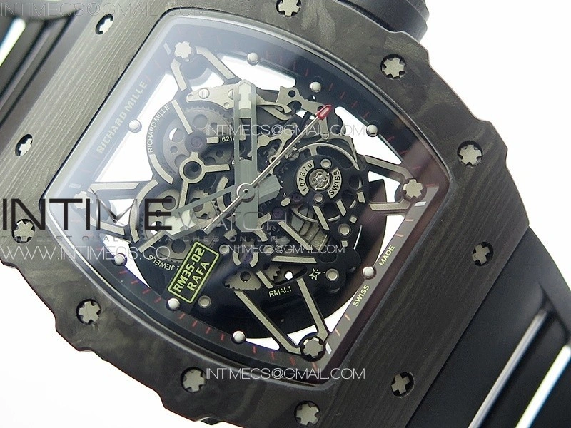 RM035-02 Forged Carbon Case KUF Best Edition Black Crown on Black Rubber Strap MIYOTA8215