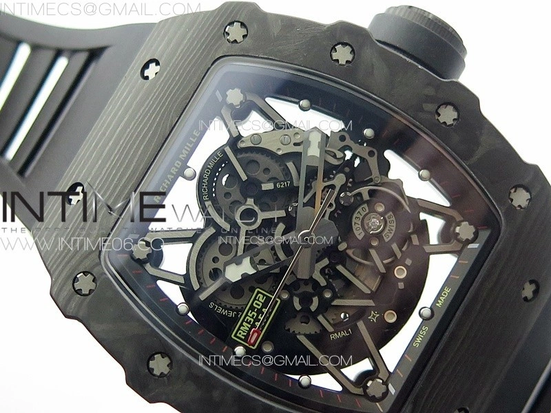 RM035-02 Forged Carbon Case KUF Best Edition Black Crown on Black Rubber Strap MIYOTA8215