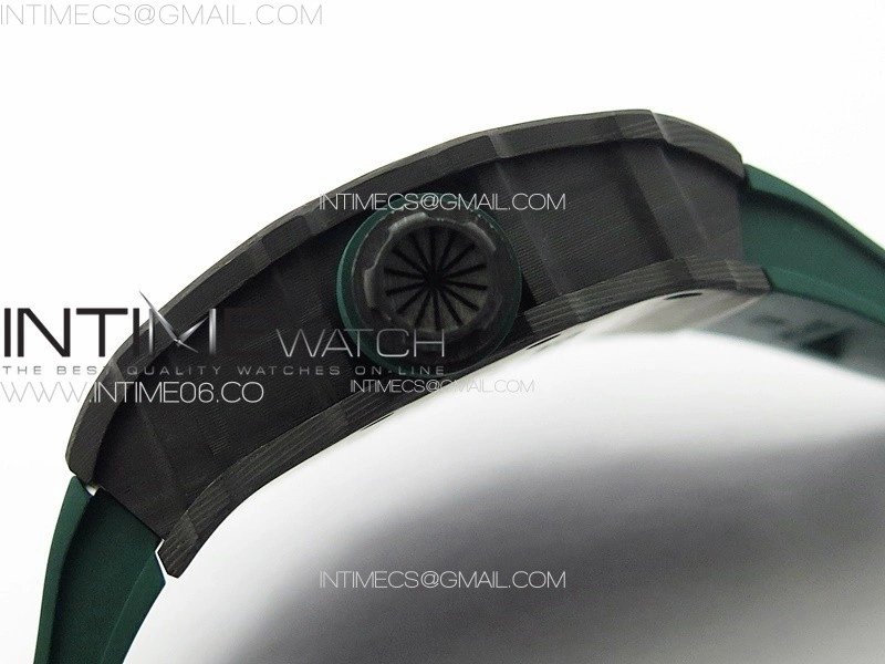 RM035-01 Forged Carbon Case KUF Best Edition Black Crown on Green Rubber Strap MIYOTA8215