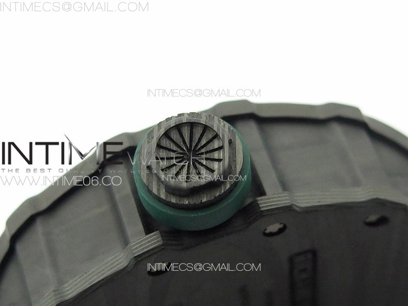 RM035-01 Forged Carbon Case KUF Best Edition Black Crown on Green Rubber Strap MIYOTA8215