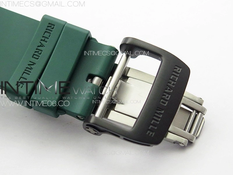RM035-01 Forged Carbon Case KUF Best Edition Black Crown on Green Rubber Strap MIYOTA8215