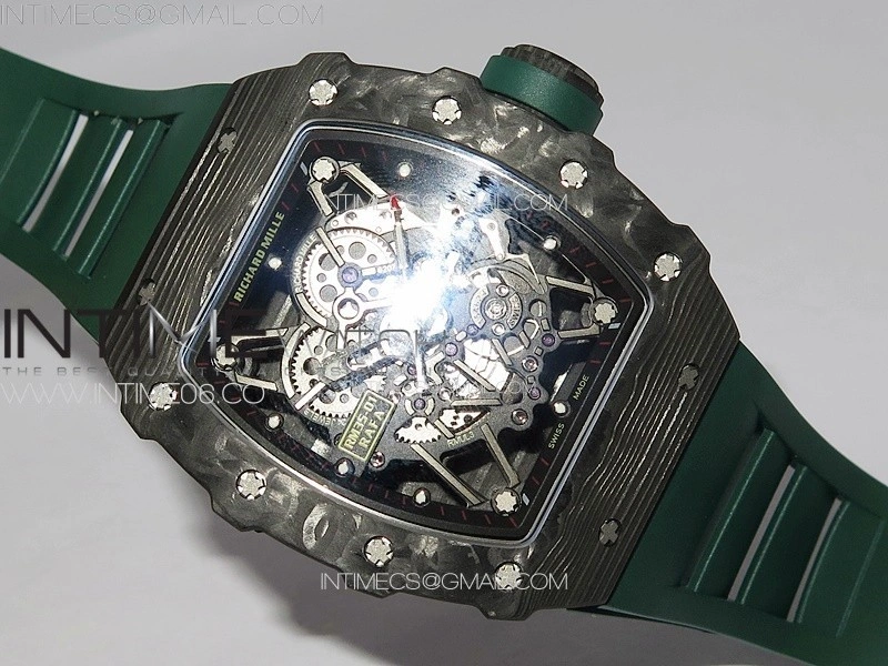 RM035-01 Forged Carbon Case KUF Best Edition Black Crown on Green Rubber Strap MIYOTA8215