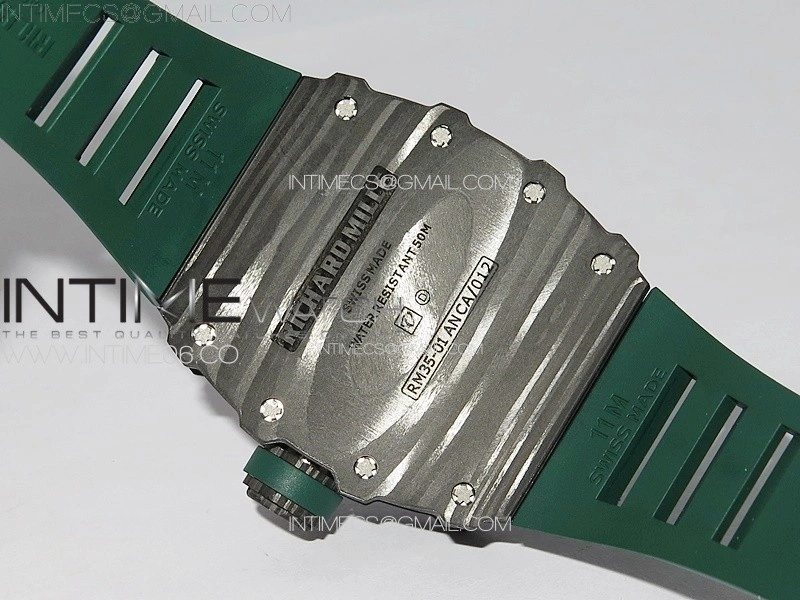 RM035-01 Forged Carbon Case KUF Best Edition Black Crown on Green Rubber Strap MIYOTA8215