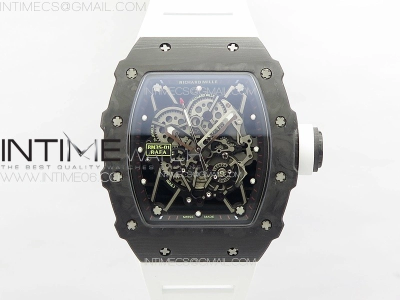 RM035-01 Forged Carbon Case KUF Best Edition White Crown on White Rubber Strap MIYOTA8215