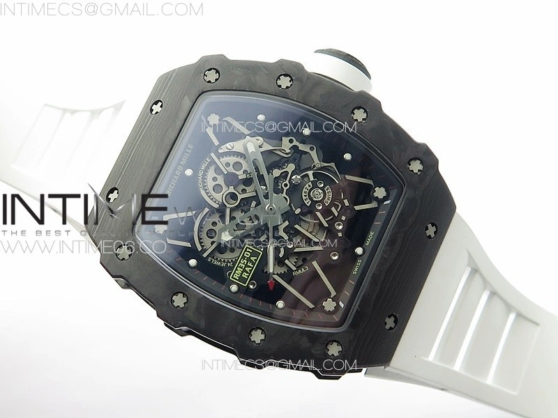 RM035-01 Forged Carbon Case KUF Best Edition White Crown on White Rubber Strap MIYOTA8215