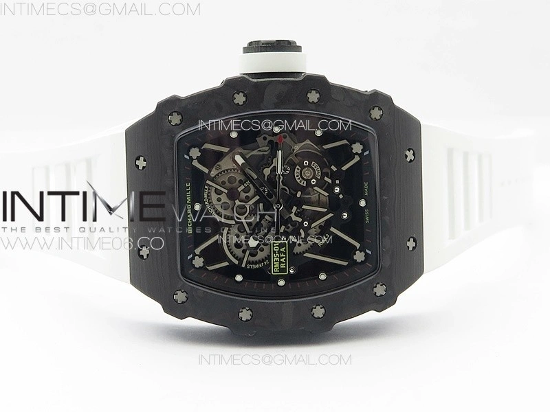 RM035-01 Forged Carbon Case KUF Best Edition White Crown on White Rubber Strap MIYOTA8215