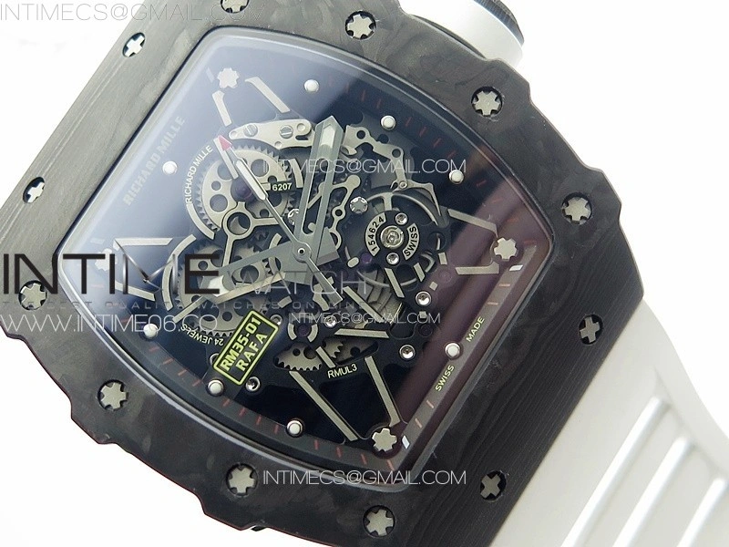 RM035-01 Forged Carbon Case KUF Best Edition White Crown on White Rubber Strap MIYOTA8215