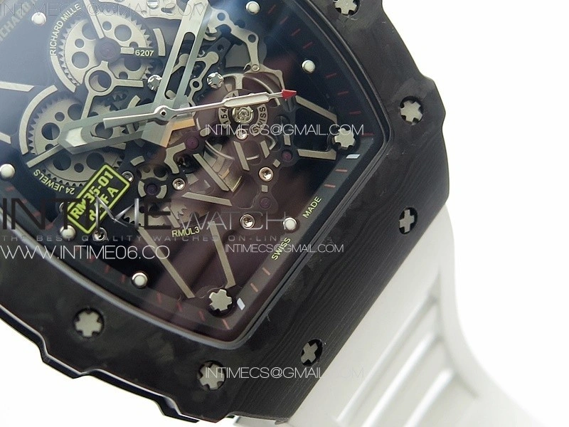 RM035-01 Forged Carbon Case KUF Best Edition White Crown on White Rubber Strap MIYOTA8215