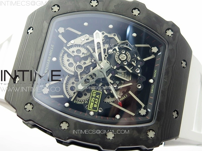 RM035-01 Forged Carbon Case KUF Best Edition White Crown on White Rubber Strap MIYOTA8215