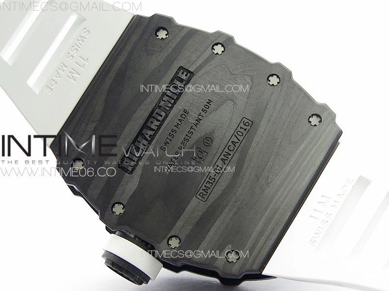 RM035-01 Forged Carbon Case KUF Best Edition White Crown on White Rubber Strap MIYOTA8215