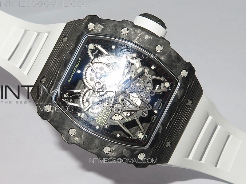 RM035-01 Forged Carbon Case KUF Best Edition White Crown on White Rubber Strap MIYOTA8215