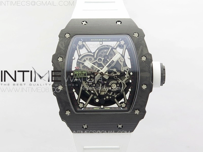 RM035-02 Forged Carbon Case KUF Best Edition White Crown on White Rubber Strap MIYOTA8215