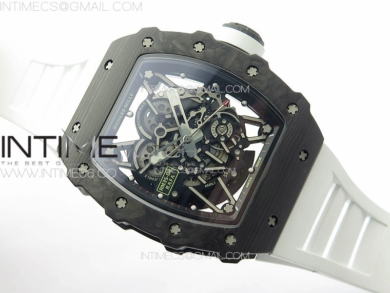 RM035-02 Forged Carbon Case KUF Best Edition White Crown on White Rubber Strap MIYOTA8215