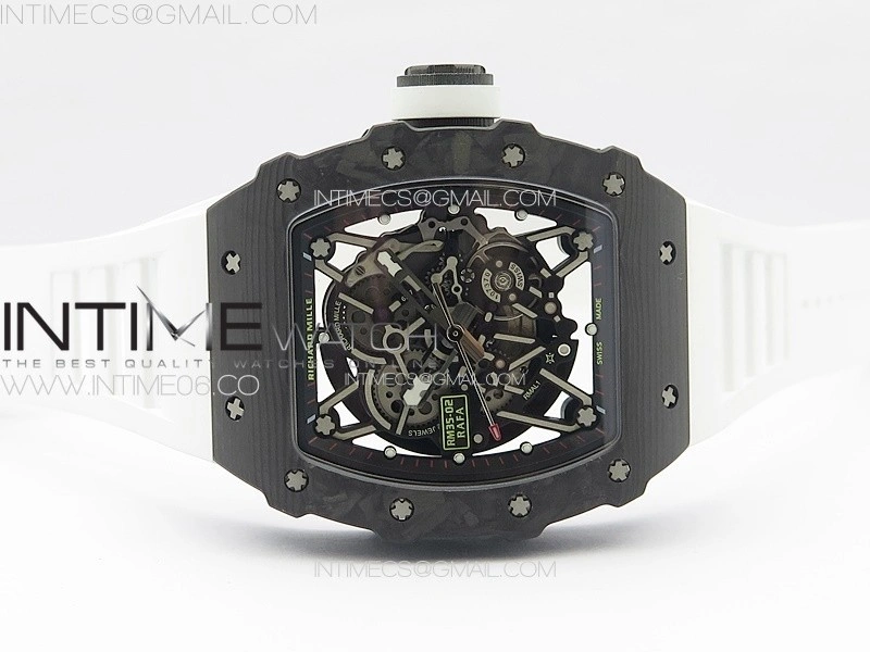 RM035-02 Forged Carbon Case KUF Best Edition White Crown on White Rubber Strap MIYOTA8215