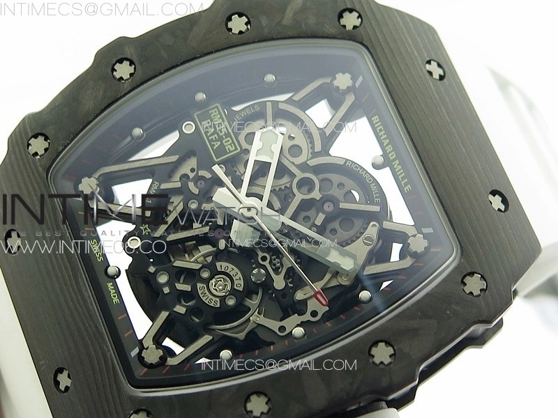 RM035-02 Forged Carbon Case KUF Best Edition White Crown on White Rubber Strap MIYOTA8215