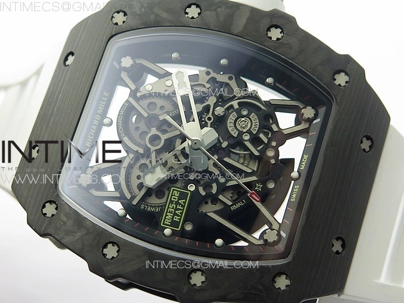 RM035-02 Forged Carbon Case KUF Best Edition White Crown on White Rubber Strap MIYOTA8215