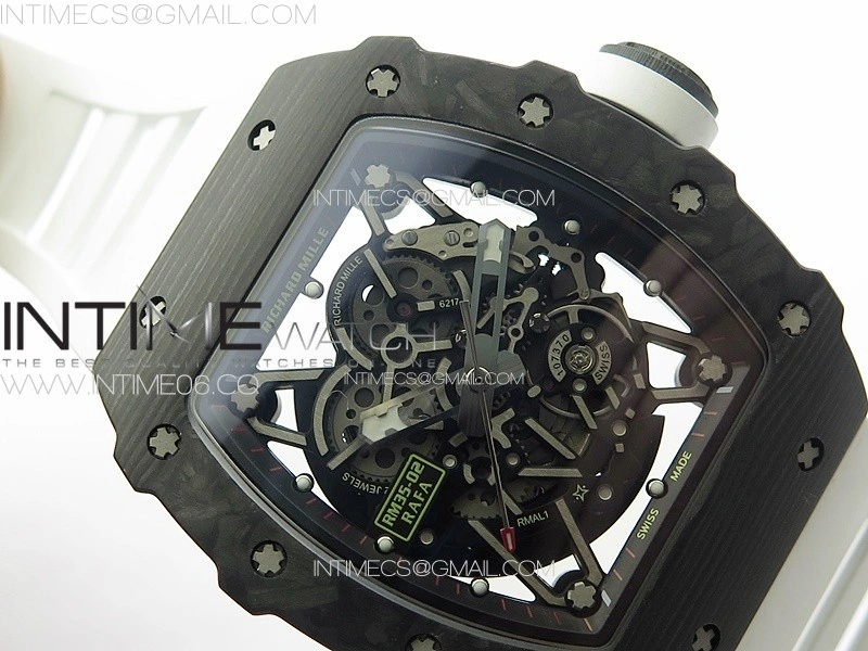 RM035-02 Forged Carbon Case KUF Best Edition White Crown on White Rubber Strap MIYOTA8215