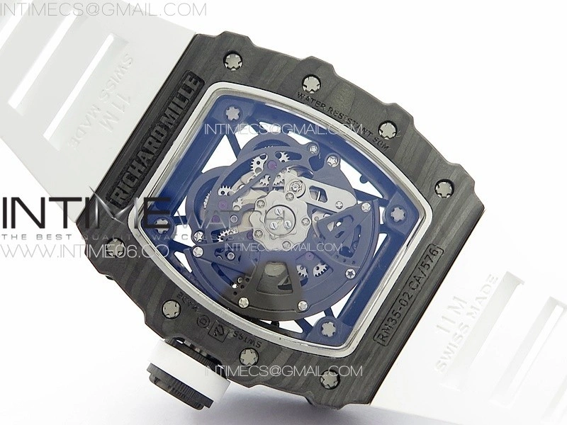 RM035-02 Forged Carbon Case KUF Best Edition White Crown on White Rubber Strap MIYOTA8215
