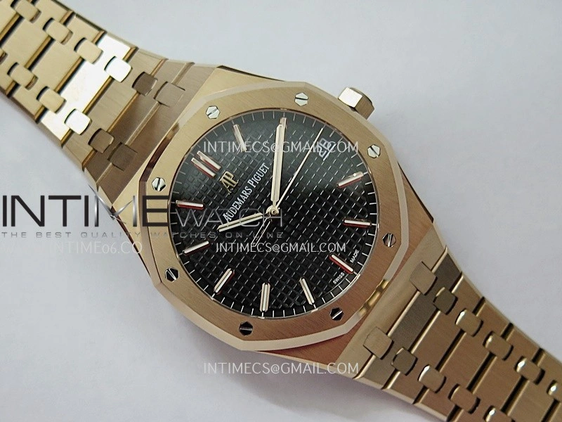 Royal Oak 41mm 15500 RG APSF Free Sprung 1:1 Best Edition Black Textured Dial On RG Bracelet Super Clone A4302