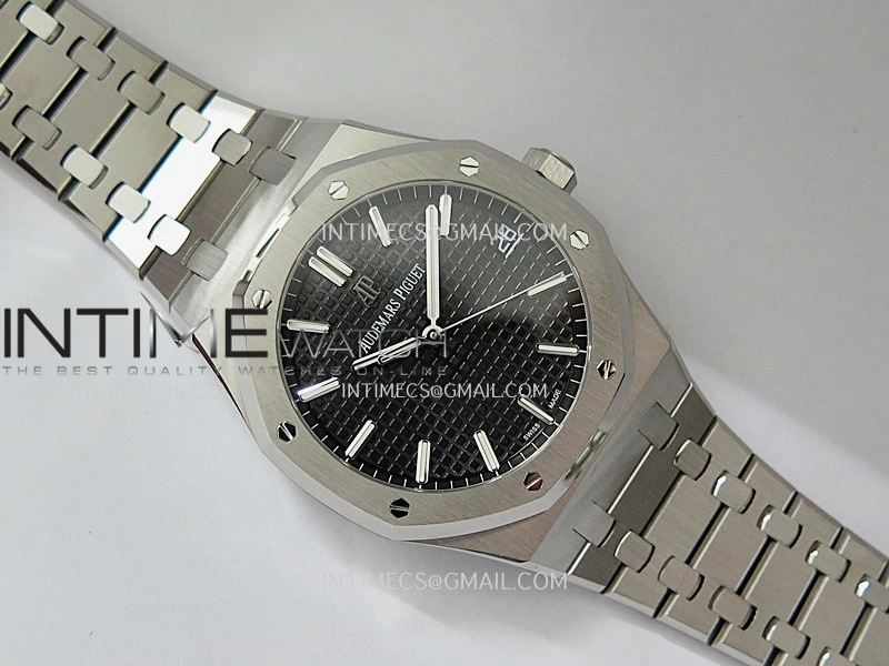 Royal Oak 41mm 15500 SS APSF Free Sprung 1:1 Best Edition Black Textured Dial On SS Bracelet Super Clone A4302