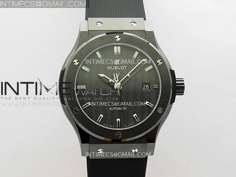 Classic Fusion 42mm Ceramic JJZF 1:1 Best Edition Black Carbon Dial On Black Rubber Strap