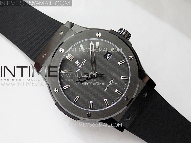 Classic Fusion 42mm Ceramic JJZF 1:1 Best Edition Black Carbon Dial On Black Rubber Strap