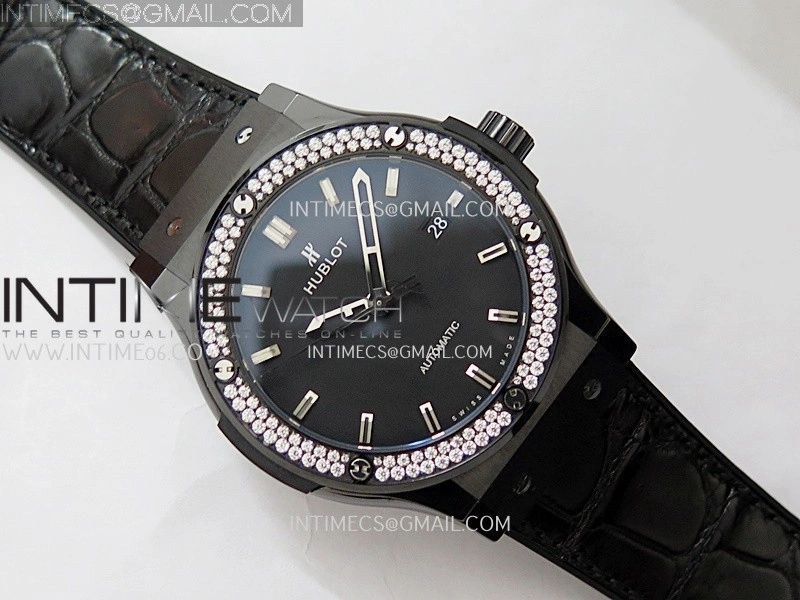 Classic Fusion 42mm Ceramic Diamonds JJZF 1:1 Best Edition Black Dial On Black Gummy Strap